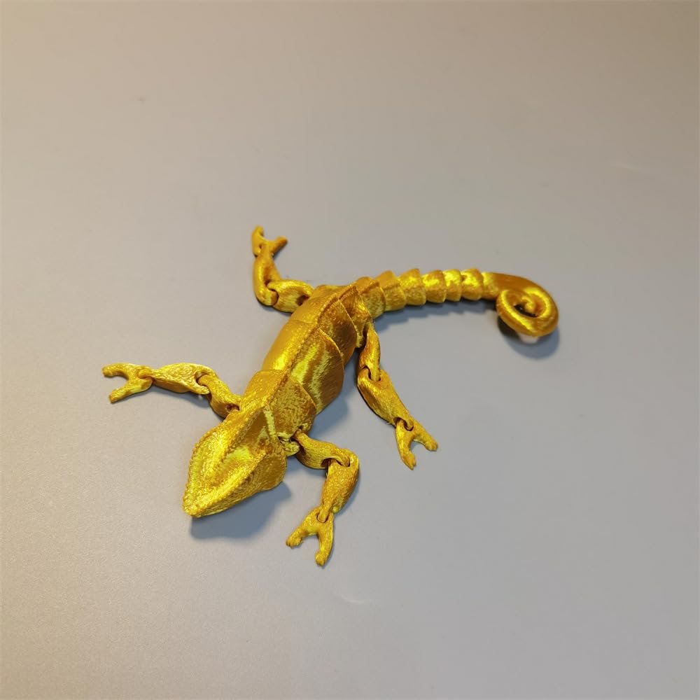 3D Printed Chameleon Toy Ornament Christmas Multicolor Animal Full Body Joints Movable Ornament Quirky Gift for Friends 19.5cm/7.67in (Gold)