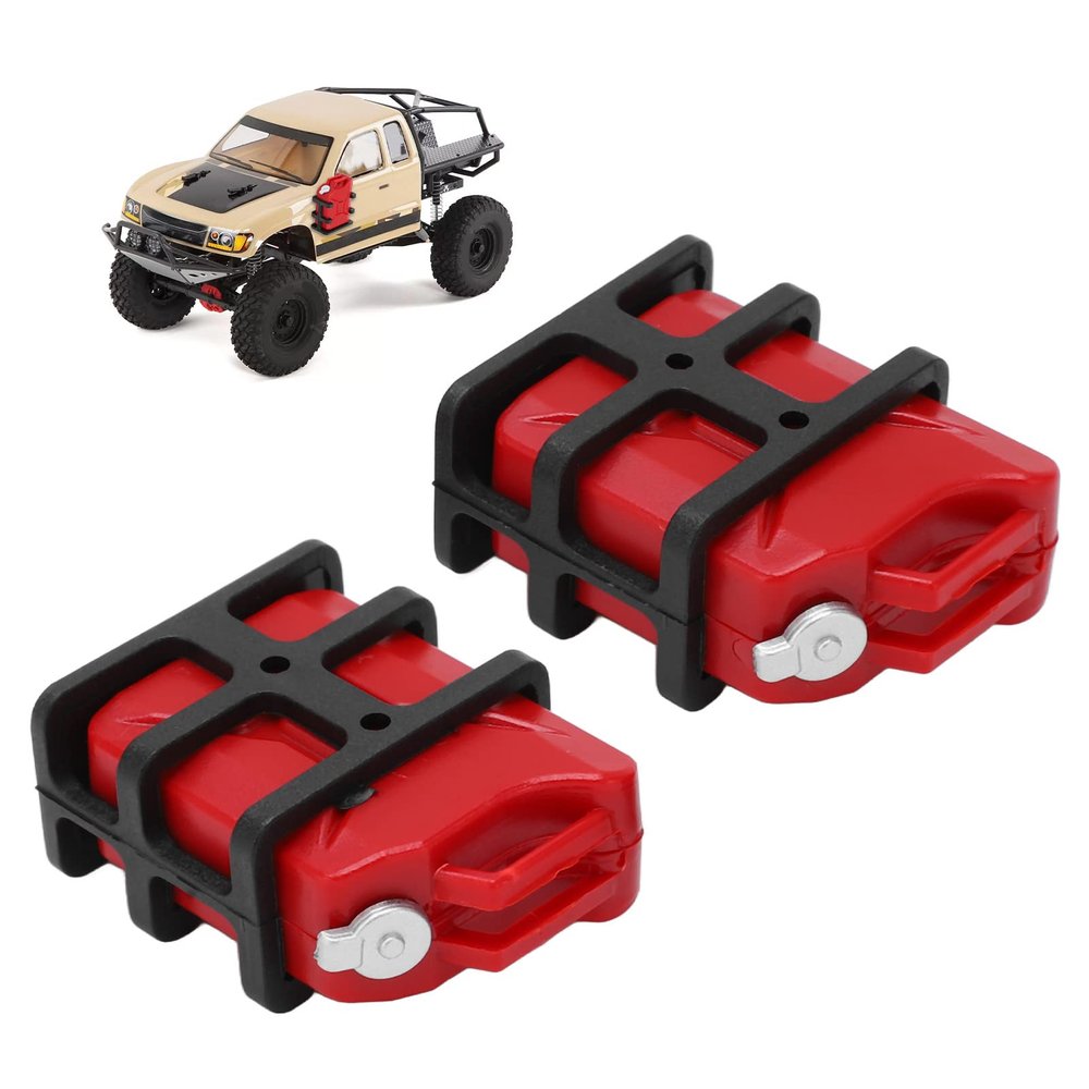 equlup RC Car Fuel Tank, 2pcs 42x34x20mm RC Car Simulated Fuel Tank Mount Mini Oil Can Decoration Accessory for 1/8 1/10 SCX10 RC Crawler Car (Red)