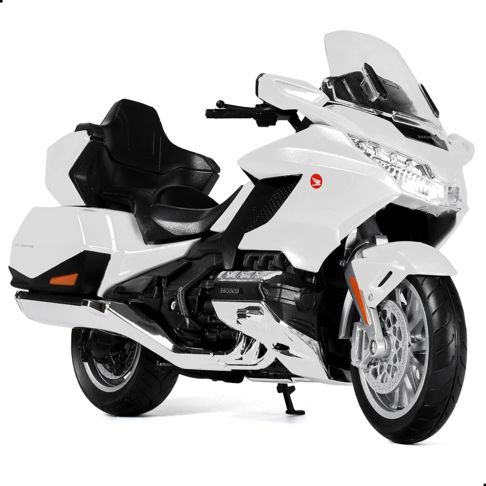 Risopen 1:12 Motorcycle Model Toy for Honda Goldwing Metal Die-cast with Plastic Motorcycle Model for Welly No Assembly Required Mini Finished Moto Gift for AdultWhite