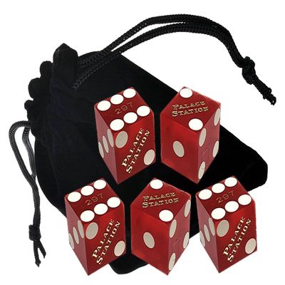 Authentic Las Vegas Casino Dice Craps Stick Sets with Matching Serial Numbers 5-Dice Plus Storage Pouch - Palace Station (Red Frosted)