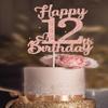 12th Birthday Cake Topper - Double Sided Rose Rose Gold Glitter, Happy 12th birthday Cake Topper for girls,12 Cake Topper For girls, 12th birthday decorations,12th Birthday Cake Topper Twelve view 1