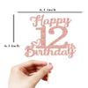 12th Birthday Cake Topper - Double Sided Rose Rose Gold Glitter, Happy 12th birthday Cake Topper for girls,12 Cake Topper For girls, 12th birthday decorations,12th Birthday Cake Topper Twelve view 3
