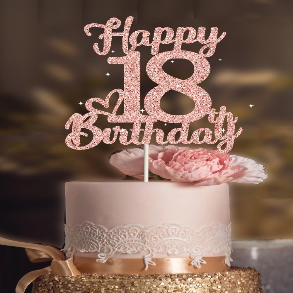 18 Birthday Cake Toppers, 18th birthday decorations,18th Cake Topper for Men,18 Cake Topper For Women, 18th Birthday Cake Topper Eighteen Rose Gold Glitter