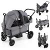 HONEY JOY Wagon Stroller for 2 Kids, 2 Seater Toddler Quad Stroller Wagon, Adjustable Push/Pull Handle Bar, Drop-Down Footwell & Upholstered Seats, Collapsible Kids Wagon with Canopy(Gray) view 1