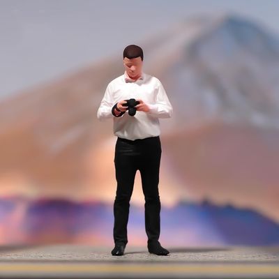 ORIELOAN Photographer Toy Figures, 1/18-1/87 Scale Male Photographer Figurines - Standing & Kneeling Poses, Gray Suit and White Shirt, Painted and Unpainted Options (White - Standing - 1/87)