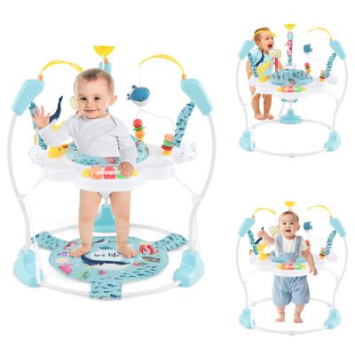 HONEY JOY Baby Bouncer Activity Center, Infant Jumper and Table w/ 360 Rotary Seat, 3 Adjustable Heights, Mat, Music, Lights, Sounds & Developmental Toys, Activity Center for Babies (Light Blue)