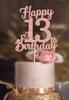 13th Birthday Cake Topper - Double Sided Rose Rose Gold Glitter, Happy 13th birthday Cake Topper for girls,13 Cake Topper For girls, 13th birthday decorations,13th Birthday Cake Topper Thirteen view 1