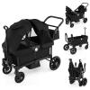 HONEY JOY Wagon Stroller for 2 Kids, 2 Seater Toddler Quad Stroller Wagon, Adjustable Push/Pull Handle Bar, Drop-Down Footwell & Upholstered Seats, Collapsible Kids Wagon with Canopy(Black) view 1
