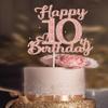 10th Birthday Cake Topper - Double Sided Rose Rose Gold Glitter, Happy 10th birthday Cake Topper for girls,10 Cake Topper For girls, 10th birthday decorations,10th Birthday Cake Topper Ten view 1