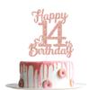 14th Birthday Cake Topper - Double Sided Rose Rose Gold Glitter, Happy 14th birthday Cake Topper for girls,14 Cake Topper For girls, 14th birthday decorations,14th Birthday Cake Topper Fourteen view 4