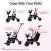 5-in-1 Compact, Foldable Tricycle - Suitable for Toddlers 10 to 36 Months Push Tricycle Bike for Toddlers with Removable Handle Seat Adjustable Canopy for Kids Pink view 2