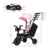 5-in-1 Compact, Foldable Tricycle - Suitable for Toddlers 10 to 36 Months Push Tricycle Bike for Toddlers with Removable Handle Seat Adjustable Canopy for Kids Pink view 3