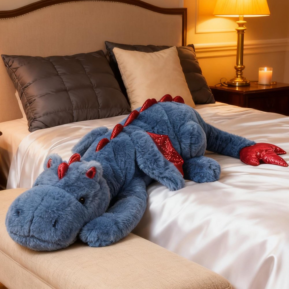 ARELUX Giant 50in 3Lb Big Blue Dragon Large Stuffed Animals Cute Plush Toy Fuzzy Jumbo Dinosaur Pillow Plushies with Wings Cuddly Soft Pterosaur Plushie for Friends Family Member