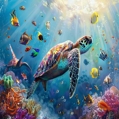 1000 Piece Classic Jigsaw Puzzle - Colorful Sea Turtle Wood Rounded Corner Puzzle - Beautiful Package - Home Decor - Festive Days Best Gift for Adults