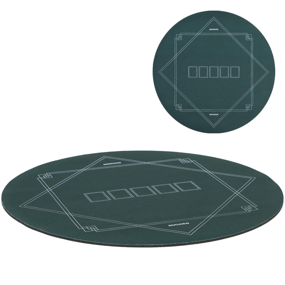 Soozier 24 inch Round Poker Mat, Texas Hold'em Non-Slip Rubber Poker Table Top, Water-Resistant Portable Poker Table Mat with Smooth Surface Carrying Bag, Dark Green