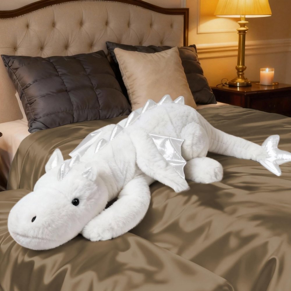ARELUX Giant 50in 3Lb Big White Dragon Large Stuffed Animals Cute Plush Toy Fuzzy Jumbo Dinosaur Pillow Plushies with Wings Cuddly Soft Green Pterosaur Plushie for Friends Family Member