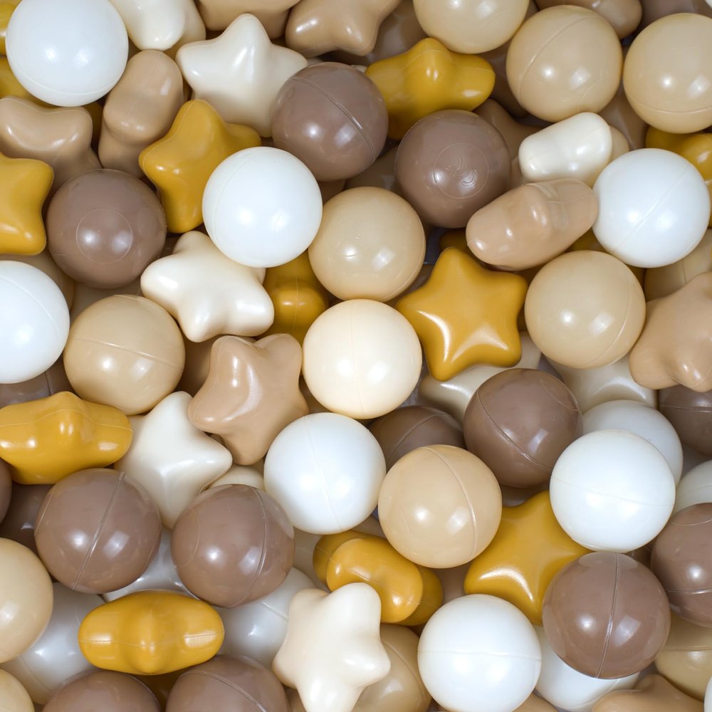 Dekeyoo Star Ball Pit Balls Pack of 100 - BPA Free, Crush Proof Plastic Balls for Ball Pit, Tent, Playhouse, Children's Toy Balls for Party, Macaron Ocean Balls 2.15 Inch Star Mocha Tricolor