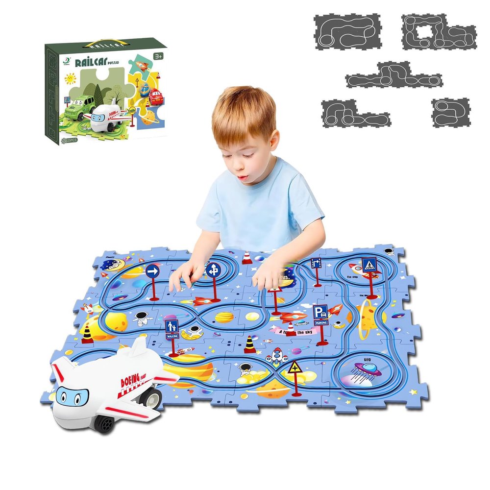 Niville Puzzle Racer Kids Car Track Set with Cars Puzzle Racer Car Track Set for 3-8 Year Old Best Holidays&Birthday Gifts for Kid Boys and Girls (25PCS Space)