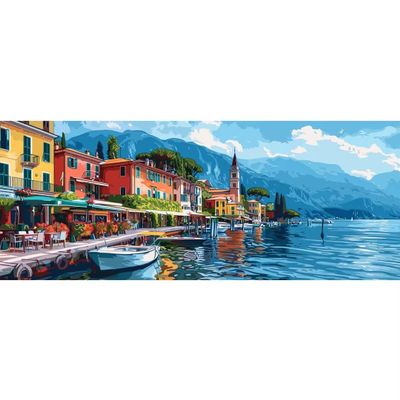 City Lake Paint by Numbers for Adults, DIY Paint by Number Acrylic with 3 Brushes, DIY Painting by Numbers for Beginner Kits, DIY Canvas Oil Painting Kit for Home Wall Decor Gift (No Frame) 40x120cm