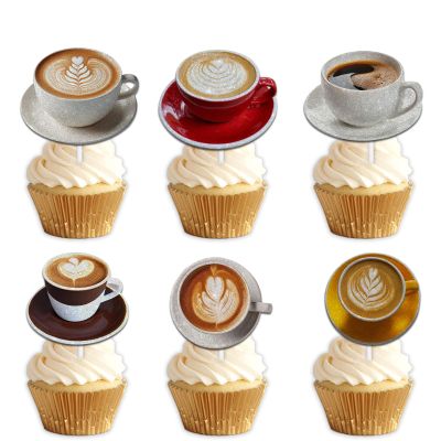 18pcs Glitter Dessert Cupcake Topper Pick for Drink Food Kitchen Coffee Theme Decor Supplies Men Boys Women Girls Happy Birthday Decorations