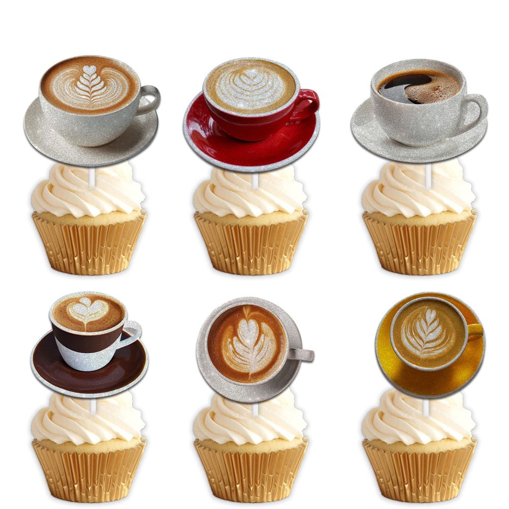 18pcs Glitter Dessert Cupcake Topper Pick for Drink Food Kitchen Coffee Theme Decor Supplies Men Boys Women Girls Happy Birthday Decorations
