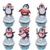 18pcs Red Glitter Cute Penguin Dessert Cupcake Topper Picks Winter Merry Christmas Eve Theme Decor Supplies Baby Shower for Boy Girl Happy Birthday Party Decoration view 1