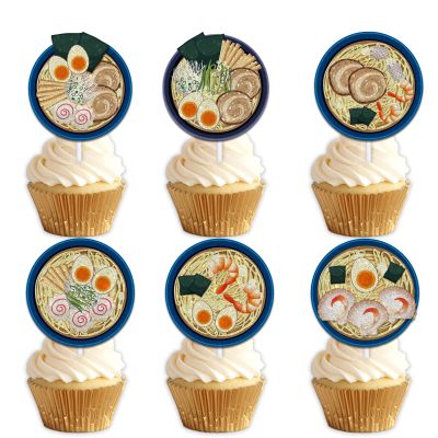 18pcs Glitter Noodle Ramen Dessert Cupcake Topper Pick for Japanese Food Theme Decor Supplies Baby Shower Men Woman Happy Birthday Party Decorations