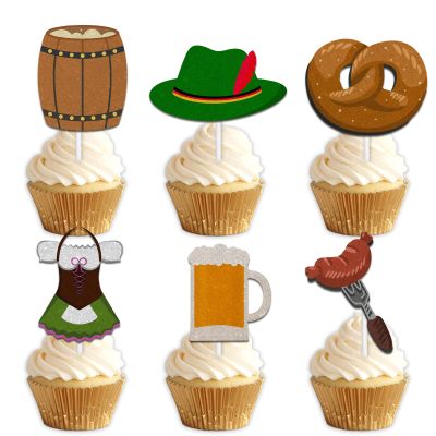 18pcs Glitter Beer Dessert Cupcake Topper Pick for Oktoberfest German Beer Theme Decorations Men Women Happy Birthday Party Decor Supplies