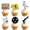 18pcs Glitter Detective Suspect Dessert Cupcake Topper Pick for Mystery Crime Evidence Clue Theme Decor Supplies Woman Man Happy Birthday Party Decoration set view 1