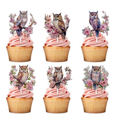 18pcs Colorful Glitter Forest Owl Dessert Cupcake Topper Pick for Woodland Animal Theme Decor Supplies Baby Shower Boys Girls Happy Birthday Party Decorations