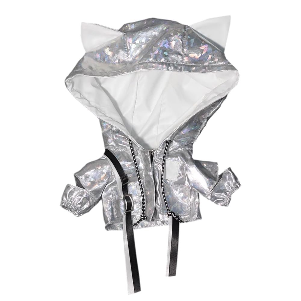 niannyyhouse 20cm Plush Doll Clothes Hoodie Cat Ear Jacket 8in Doll Dressup (Silver)
