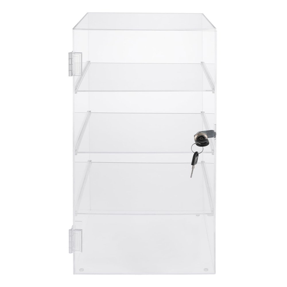 4 Tiers Acrylic Display Case, Countertop Display Case with Lock and 2 Keys, Locking Display Case, Clear Showcase Retail Display Cabinet Safe Storage for Retail Displays, Home, Office, and More