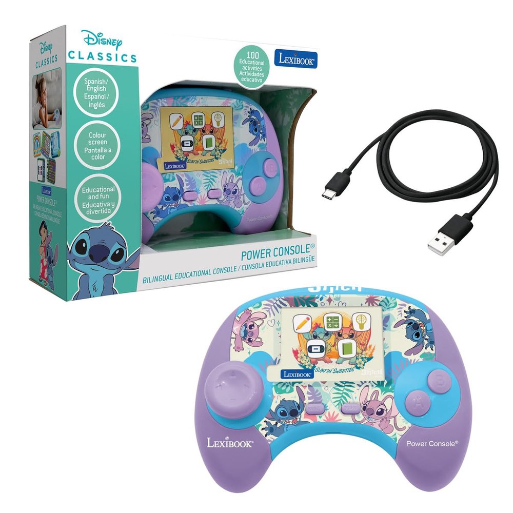 Lexibook, Disney Stitch, Power Console, Educational Bilingual Game Console with 100 Activities, English/Spanish, JCG100Di2