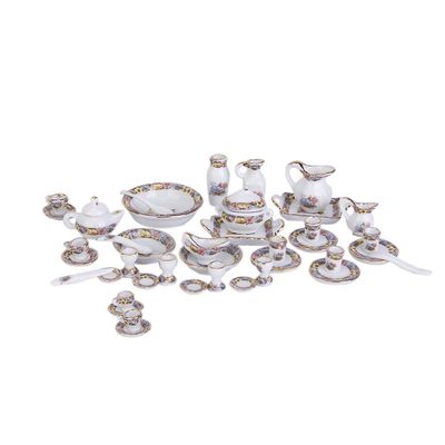 40Pcs 12th Dollhouse Miniature Dining Ware Porcelain Tea Set