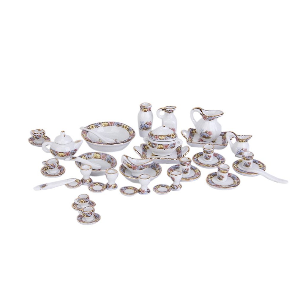 40Pcs 12th Dollhouse Miniature Dining Ware Porcelain Tea Set