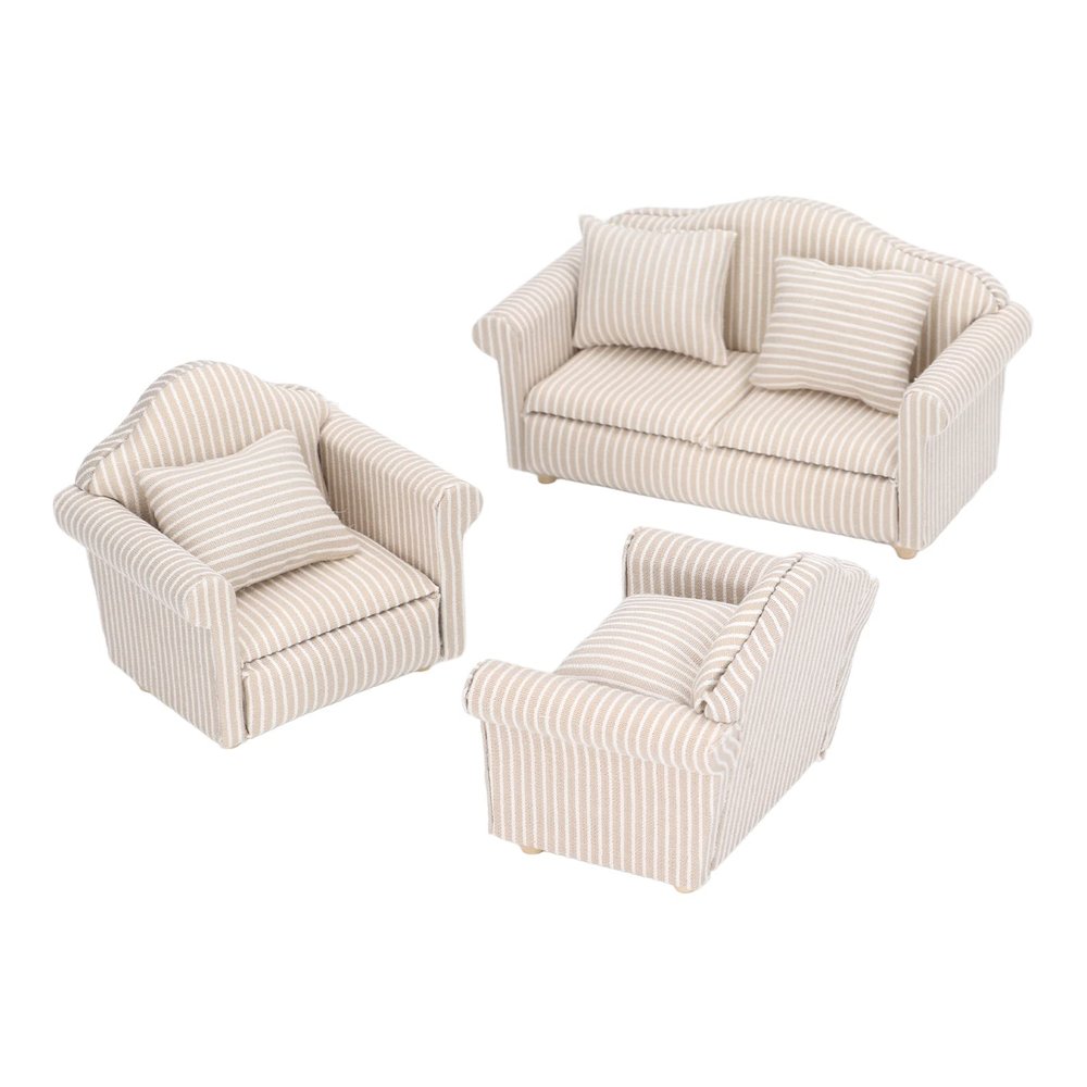 1:12 Scale 3pc Doll House Furnitures Parlor Bedroom Decoration Accessories, Dollhouse Couch Dollhouse Sofa Hand Crafted High Simulation Miniature Sofa for Dollhouse Accessories
