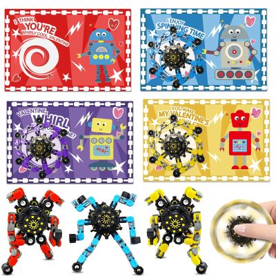 24PCS Valentines Day Cards for Kids with Spinner Toys - Valentines Cards Bulk for Kids classroom School Exchange Sensory Toys Gifts for Boys Party Favors, Valentines Treats Goodie Bag Stuffers
