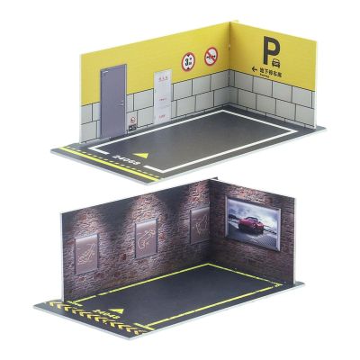 JWQFBC 2X 1:24 Scale Car Model Parking Area with Diorama Setup, Yellow Wall, 250x140x95mm