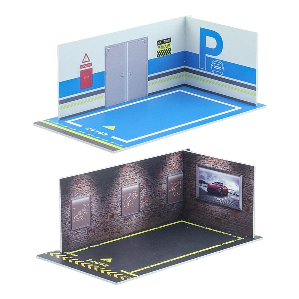 JWQFBC 2X 1:24 Scale Car Model Parking Area with Diorama Setup, Blue Floor, 250x140x95mm