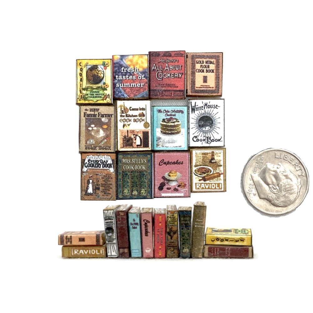1/24 Scale 12 Pcs Miniatures Dollhouse Kitchen Cookbook Prop Books Set Miniature Dollhouse Books Faux Prop Books by Little Things of Interest