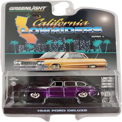 Greenlight 63070-A California Lowriders Series 6-1946 Fordor Super Deluxe - Dark Purple Metallic & Black Two-Tone 1:64 Scale