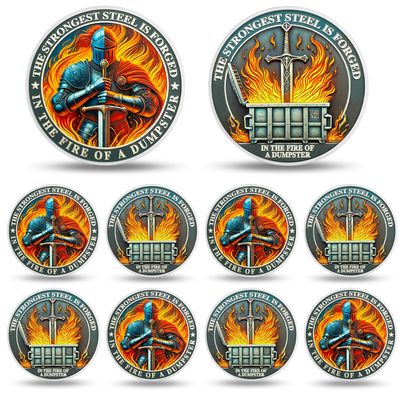 10PCS Knight Dumpster Fire Challenge Coin - The Strongest Steel is Forged Dumpster Fire Coin - Funny Desk Accessories for Work - Hilarious Coworker Go Away Token - Inspirational Gifts for Men Women
