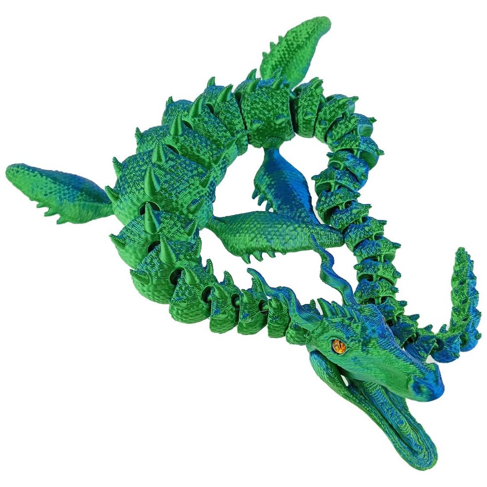 Articulated Dragon Fidget Majestic Sea Dragon with opening mouth 3D Printed Animals Flexible (Blue Green)