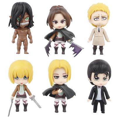 6PCS/Set Eren Jaeger Figure Cake Topper Mini Anime Titan Figure Model, 10cm Cartoon Action Figure Desktop Decoration Party Supplies Gifts for Fans