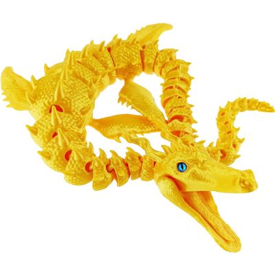 Articulated Dragon Fidget Majestic Sea Dragon with opening mouth 3D Printed Animals Flexible (Gold)