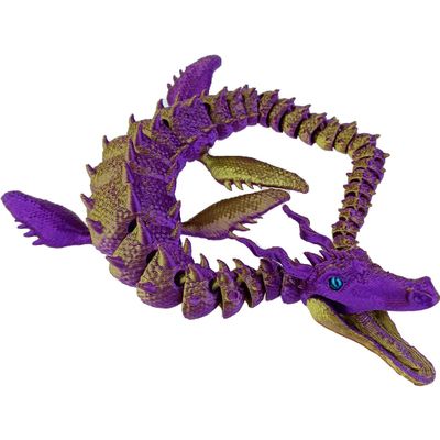 Articulated Dragon Fidget Majestic Sea Dragon with opening mouth 3D Printed Animals Flexible (Purple Gold)