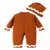 dPois Infant Baby Ginger Bread Costume Outfits Long Sleeve Bodysuit Jumpsuit with Cookie Hats Set Holiday Dress Up Brown 6-12 Months view 2