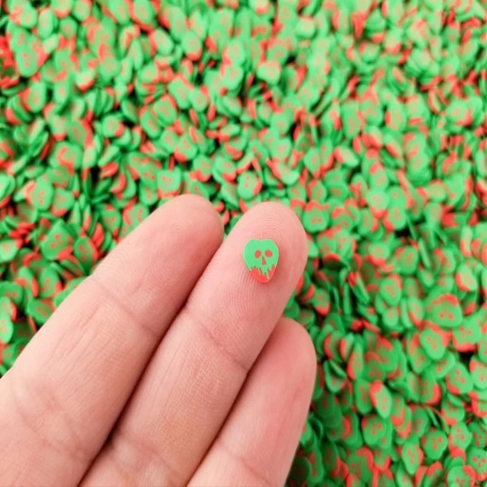 6mm Candy Apple Polymer Clay Sprinkles, Apple Spooky Faux Sprinkles, Polymer Clay Fake Sprinkles for Nail Art Slices Slime Decoden Jimmies - Non Edible (Green and Red, Container)