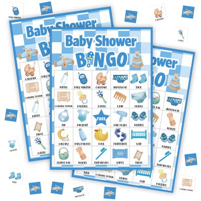 Baby Shower Bingo Game For Adults, Baby Shower Party Bingo Game Set, Blue Baby Shower Bingo Cards, Gender Reveal Bingo Favors For Family Friends, Baby Shower Large Group Game Decor & Supplies -16