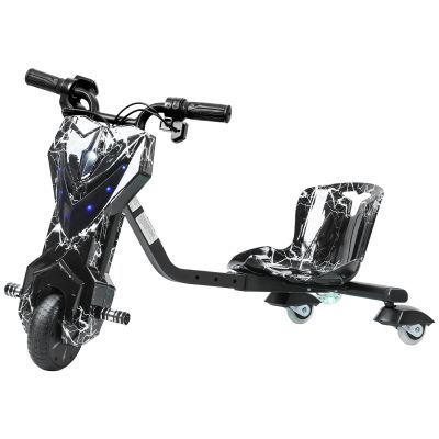 Drift Trike, Big Wheel Drifting Tricycle for Ages 8+with Strong Steel Frame, Kids Ride on Tricycles with Adjustable Seat, Ride-On Toy for Boys and Girls Black Black White